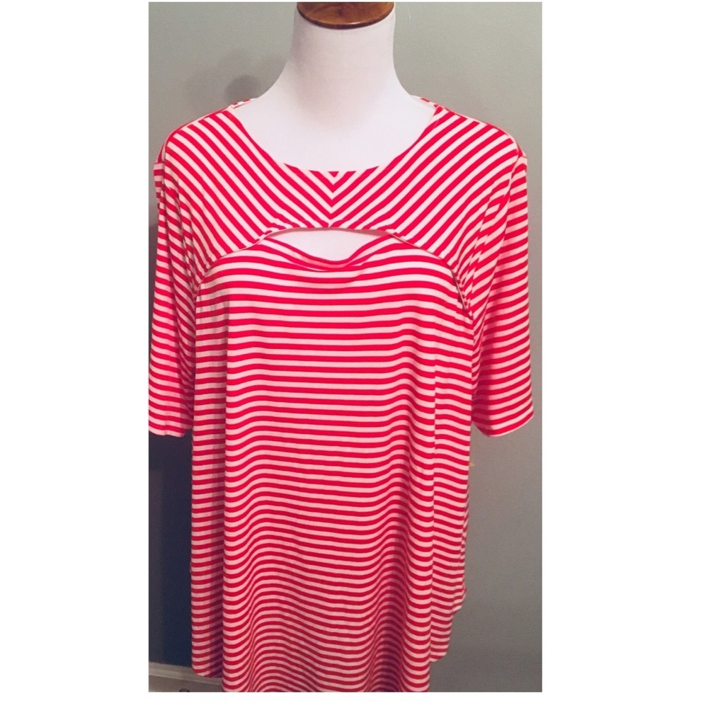 Chico’s Plus 3X keyhole Tunic - Red Nautical